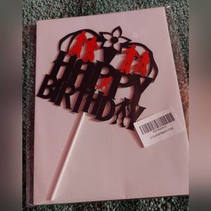 Black and Orange Happy Birthday Cake Topper With Bike Riding Theme